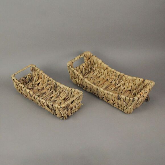 Set of 2 Rectangular Natural Wicker Woven Basket Display Trays Home Storage - Picture 2 of 3